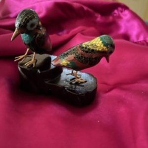 Vintage ceramic birds with wooden stand